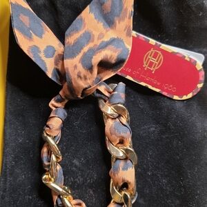 House of Harlow 1960 Animal Print Bracelet with Gold Chain